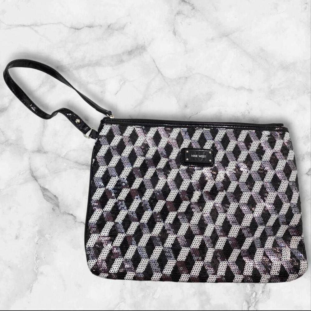Nine West Black & Silver Sequin Wristlet